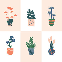 Collection of flowers pots, hand drawn vector design