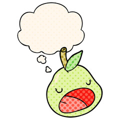 cartoon pear and thought bubble in comic book style