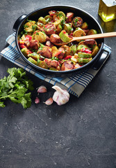 Veggies Ratatouille with chicken meat, top view