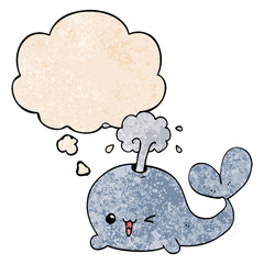 cartoon whale and thought bubble in grunge texture pattern style