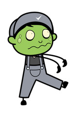 Zombie - Retro Repairman Cartoon Worker Vector Illustration