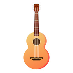 Fototapeta na wymiar Flat illustration classical wooden guitar. Acoustic guitar or ukulele. Isolated on white background. Vector illustration. 