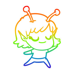 rainbow gradient line drawing smiling alien girl cartoon