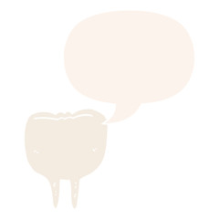 cartoon tooth and speech bubble in retro style