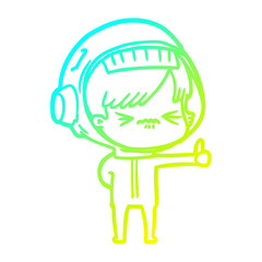 cold gradient line drawing cartoon astronaut woman