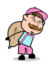 Carrying Heavy Burden - Retro Delivery Man Vendor Vector Illustration