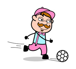 Playing Football - Retro Delivery Man Vendor Vector Illustration