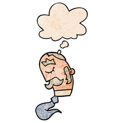 cartoon man with mustache and thought bubble in grunge texture pattern style