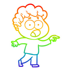 rainbow gradient line drawing cartoon man gasping in surprise