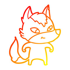 warm gradient line drawing friendly cartoon wolf