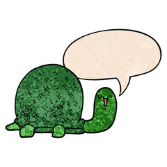 cute cartoon turtle and speech bubble in retro texture style