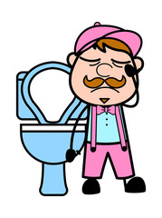 Constipation Problem - Retro Delivery Man Vendor Vector Illustration