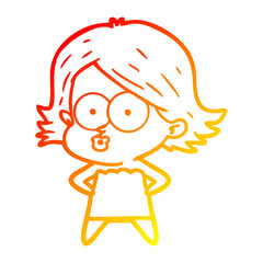 warm gradient line drawing cartoon girl pouting