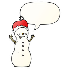 cartoon christmas snowman and speech bubble in smooth gradient style