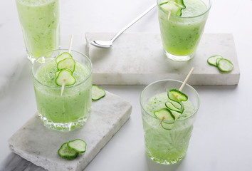 Fresh made cucumber shake.Tasty cold beverage made of cucumber