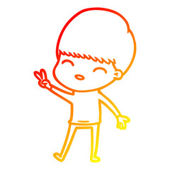 warm gradient line drawing happy cartoon boy
