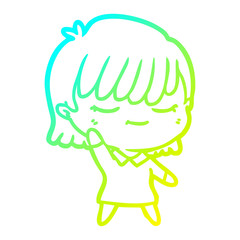 cold gradient line drawing cartoon woman
