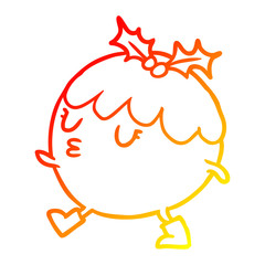 warm gradient line drawing christmas pudding walking