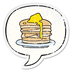 cartoon stack of pancakes and speech bubble distressed sticker