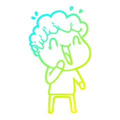 cold gradient line drawing cartoon happy man