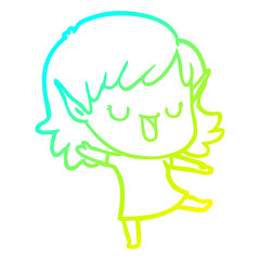 cold gradient line drawing cartoon elf girl