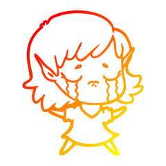 warm gradient line drawing cartoon crying elf girl