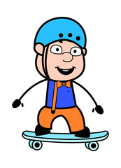 Skateboarding - Retro Cartoon Carpenter Worker Vector Illustration