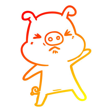 recommend clip art: warm gradient line drawing cartoon angry pig