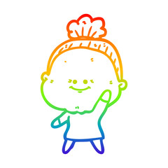rainbow gradient line drawing cartoon happy old woman