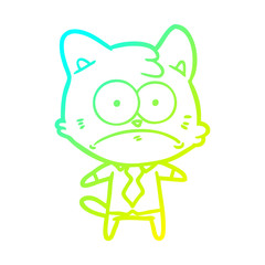 cold gradient line drawing cartoon nervous business cat