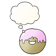 cartoon donut and thought bubble in smooth gradient style