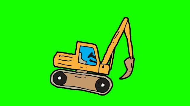 kids drawing green screen with theme of backhoe