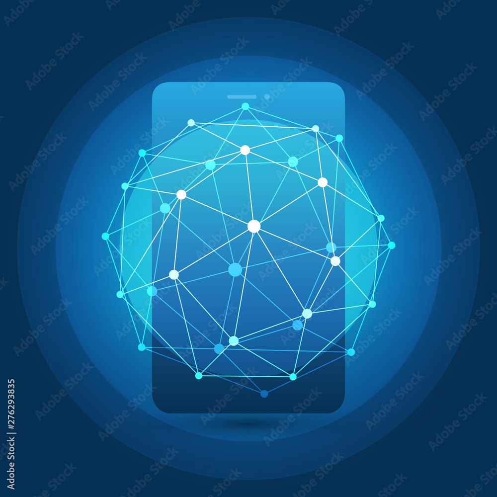 Aufkleber global networks design with network mesh and smartphone silhouette - vector template for your busine