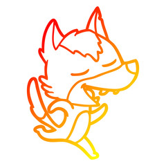 warm gradient line drawing cartoon running wolf laughing