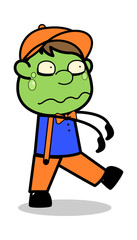 Zombie - Retro Cartoon Carpenter Worker Vector Illustration