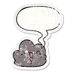 cartoon happy cloud and speech bubble distressed sticker