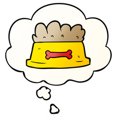 cartoon bowl of dog food and thought bubble in smooth gradient style