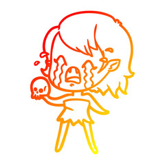 warm gradient line drawing cartoon crying vampire girl