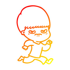 warm gradient line drawing annoyed cartoon boy