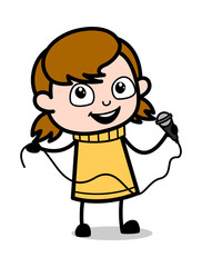 Singing in a Concert - Retro Cartoon Girl Teen Vector Illustration