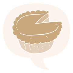 cartoon pie and speech bubble in retro style