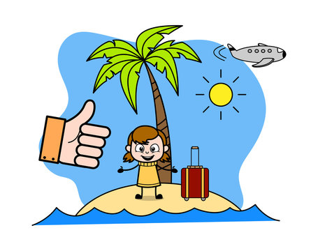 Vacation at Iland - Retro Cartoon Girl Teen Vector Illustration