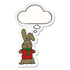 cartoon rabbit and thought bubble as a printed sticker