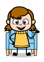 Presenting with Hand Gesture - Retro Cartoon Girl Teen Vector Illustration