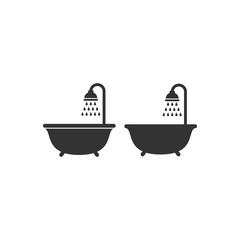 Bath tub and shower head black vector icon. Shower with water drops, sign for bathroom or washroom glyph isolated symbol.