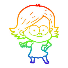 rainbow gradient line drawing happy cartoon girl