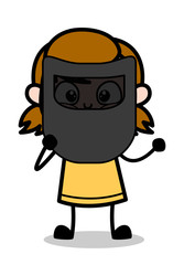 Holding a Welding Mask - Retro Cartoon Girl Teen Vector Illustration