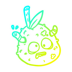 cold gradient line drawing rotting old pear with worm