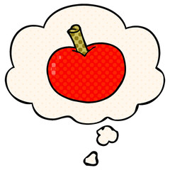 cartoon apple and thought bubble in comic book style