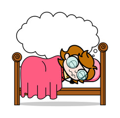 Sleeping and Dreaming - Teenager Cartoon Intelligent Girl Vector Illustration
